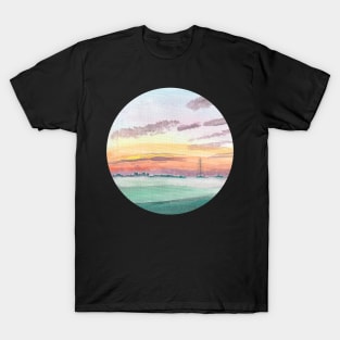 Foggy Field Sunset Watercolor T-Shirt